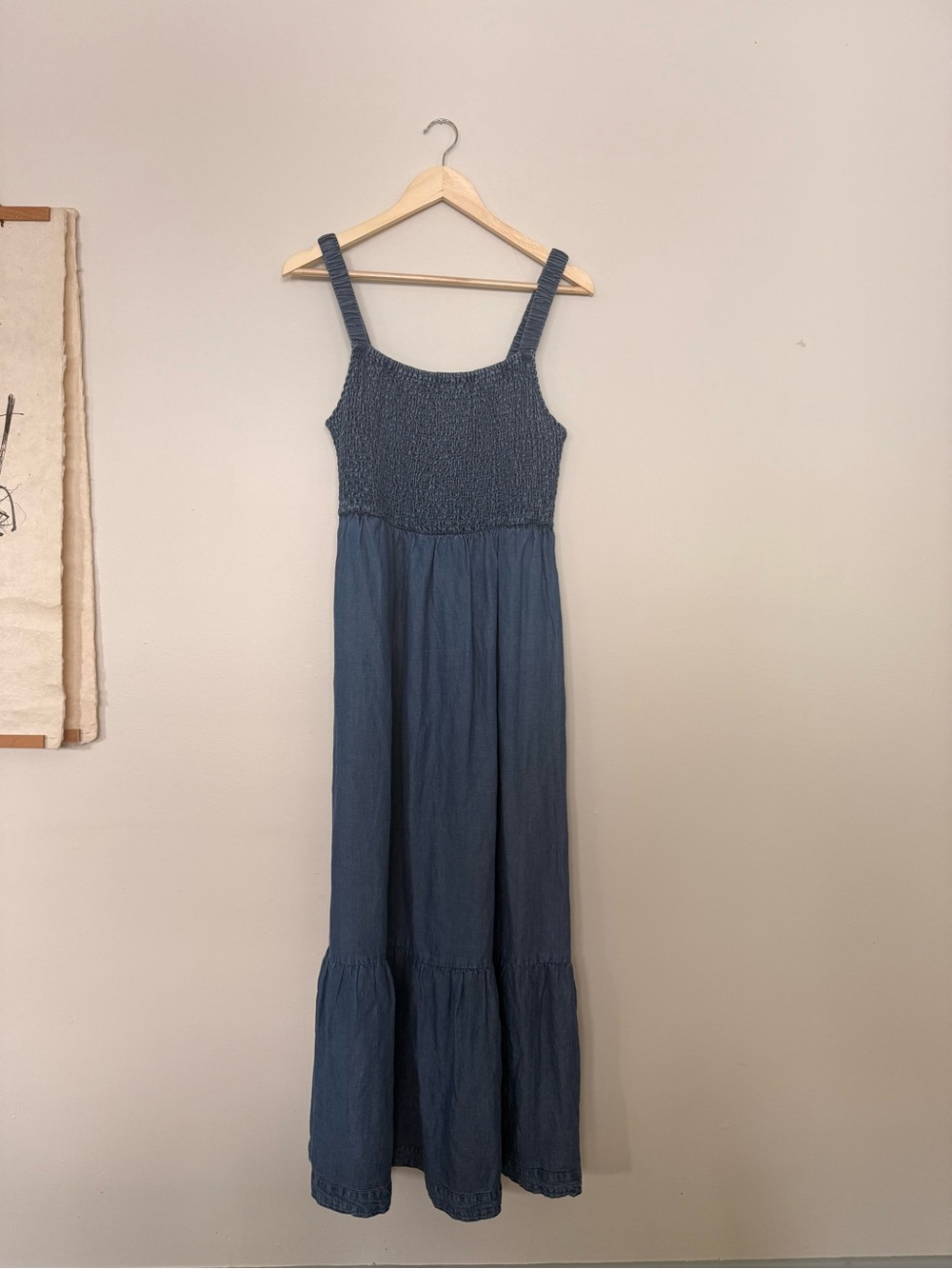 Marine Layer Denim-Blue Smocked Maxi Dress